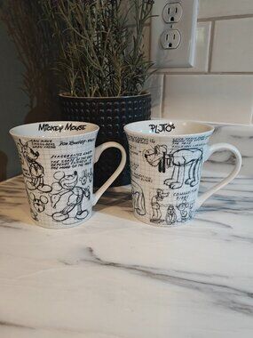 Disney Sketch Book Mickey Mouse & Pluto Character Construction Mugs – Set of 2